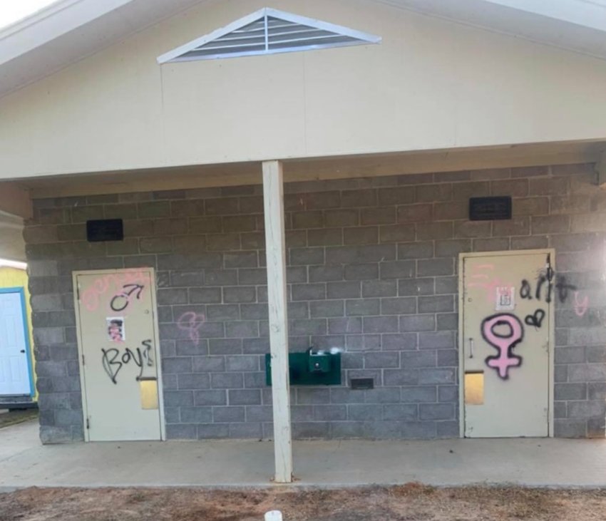 Northside Park on Wednesday morning reported graffiti on a set of restroom doors.